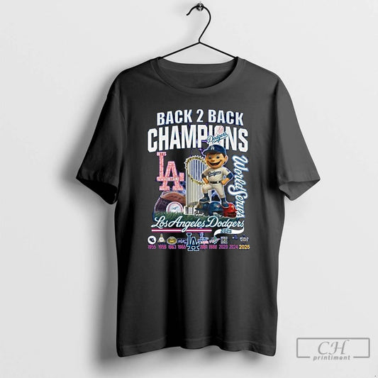 Classic Los Angeles Dodgers 2025 Back 2 Back World Series Champions Mascot 1955 2025 Long
