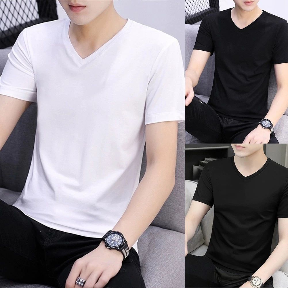 Fashionable Men's V Neck Top with Elastic Fabric for Comfort and Style
