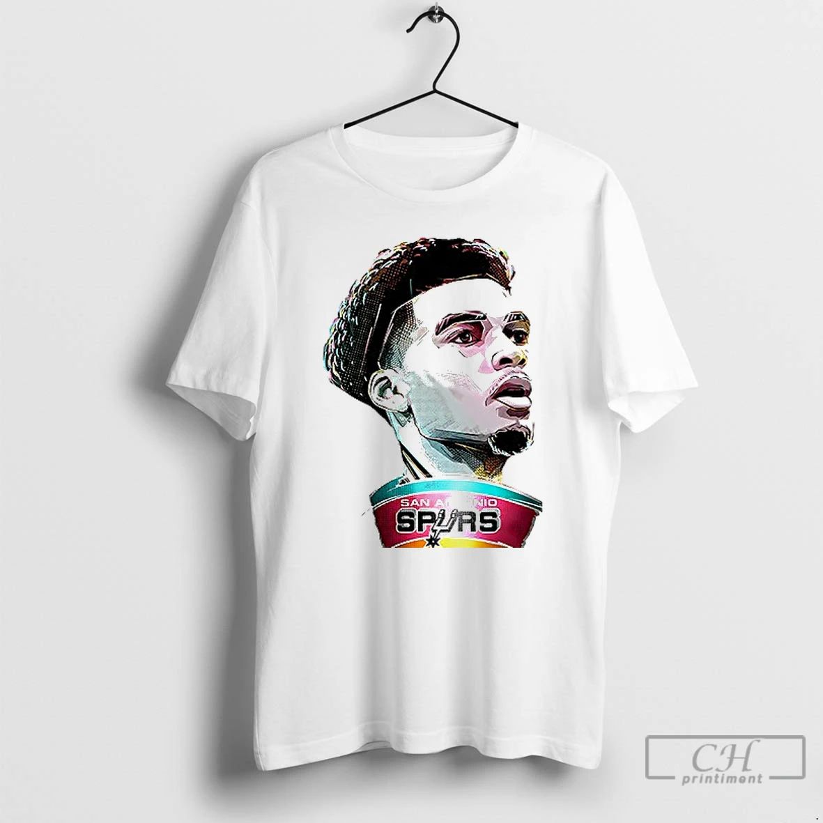 Premium San Antonio Spurs Victor Wembanyama Cartoon Illustration Portrait 1 Sided T Shirts