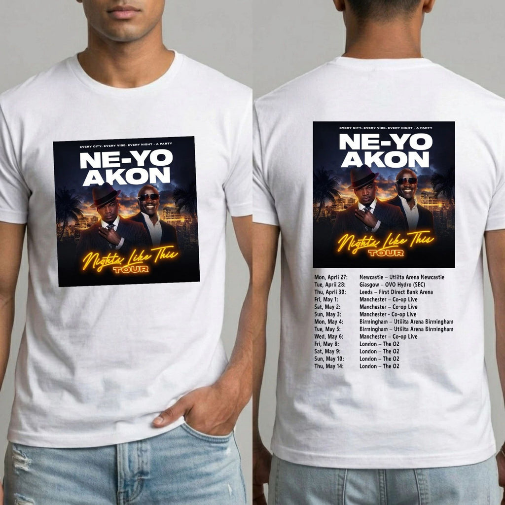 Ne Yo Akon Nights Like This UK Tour T-Shirt Retro RnB Music Concert Dates Top