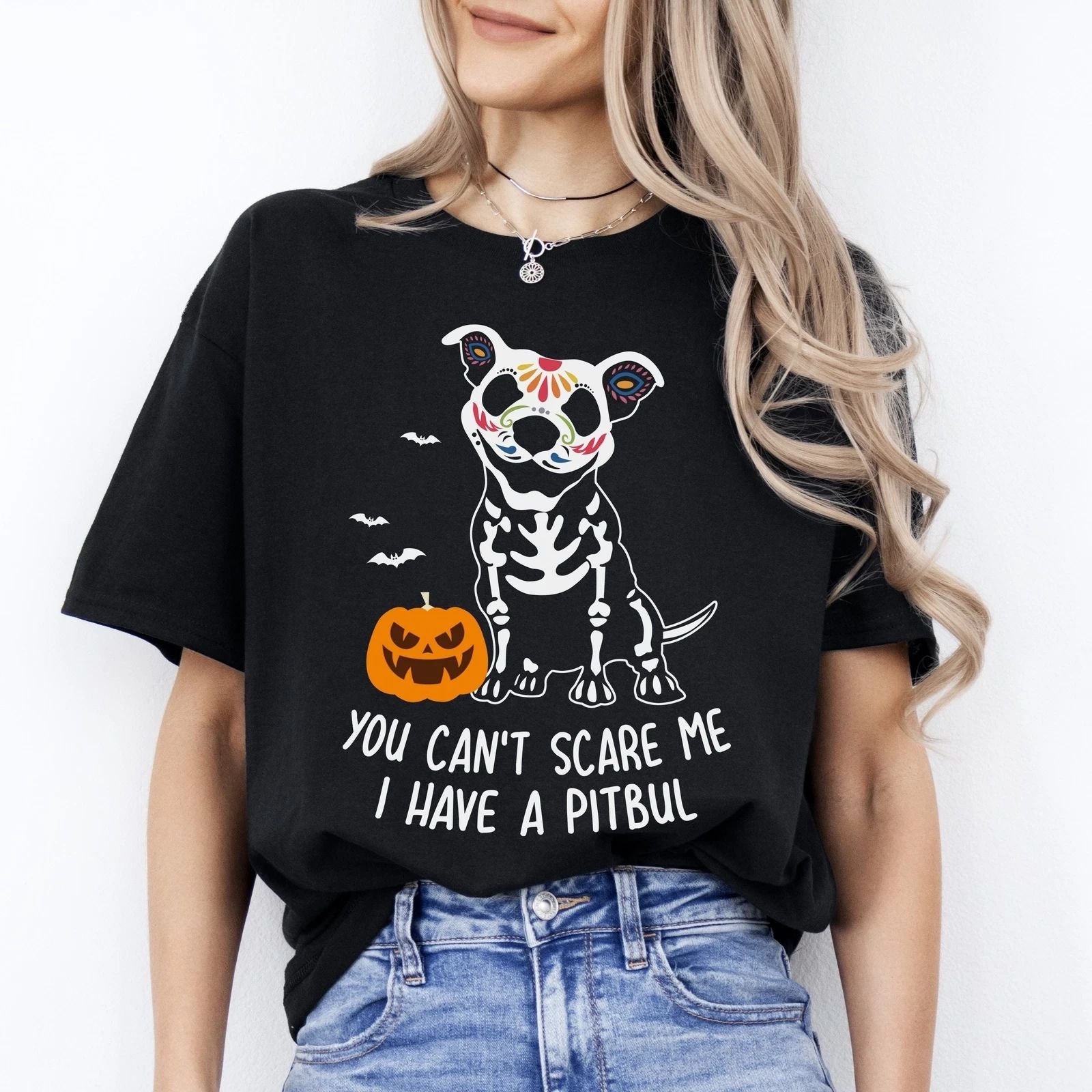 Pitbull Halloween T-Shirt gift scary Dog mom Unisex tee Black Navy Dark Heather