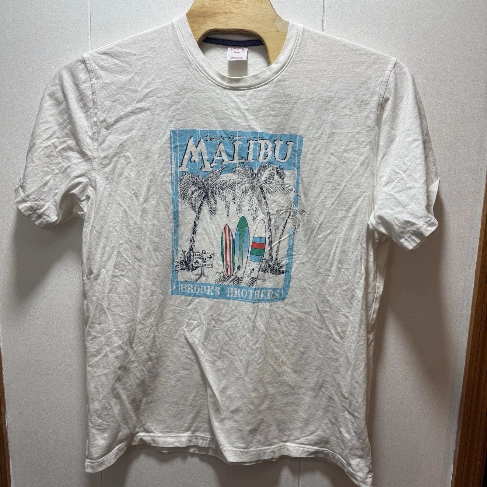 Brooks Brothers Shirt Mens Size 2XL White Malibu Graphic Tee Surf Beach