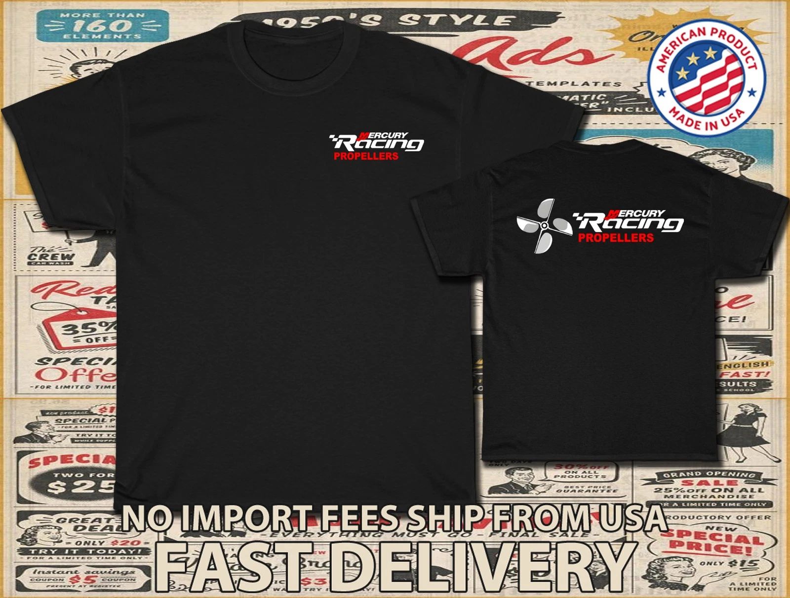 New Tee Shirt Mercury Racing Propellers Logo Men's T-Shirt American T-Shirt