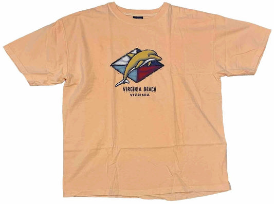 Virginia Beach Virginia Dolphin T-shirt Size XL Orange 100% Cotton Nice!