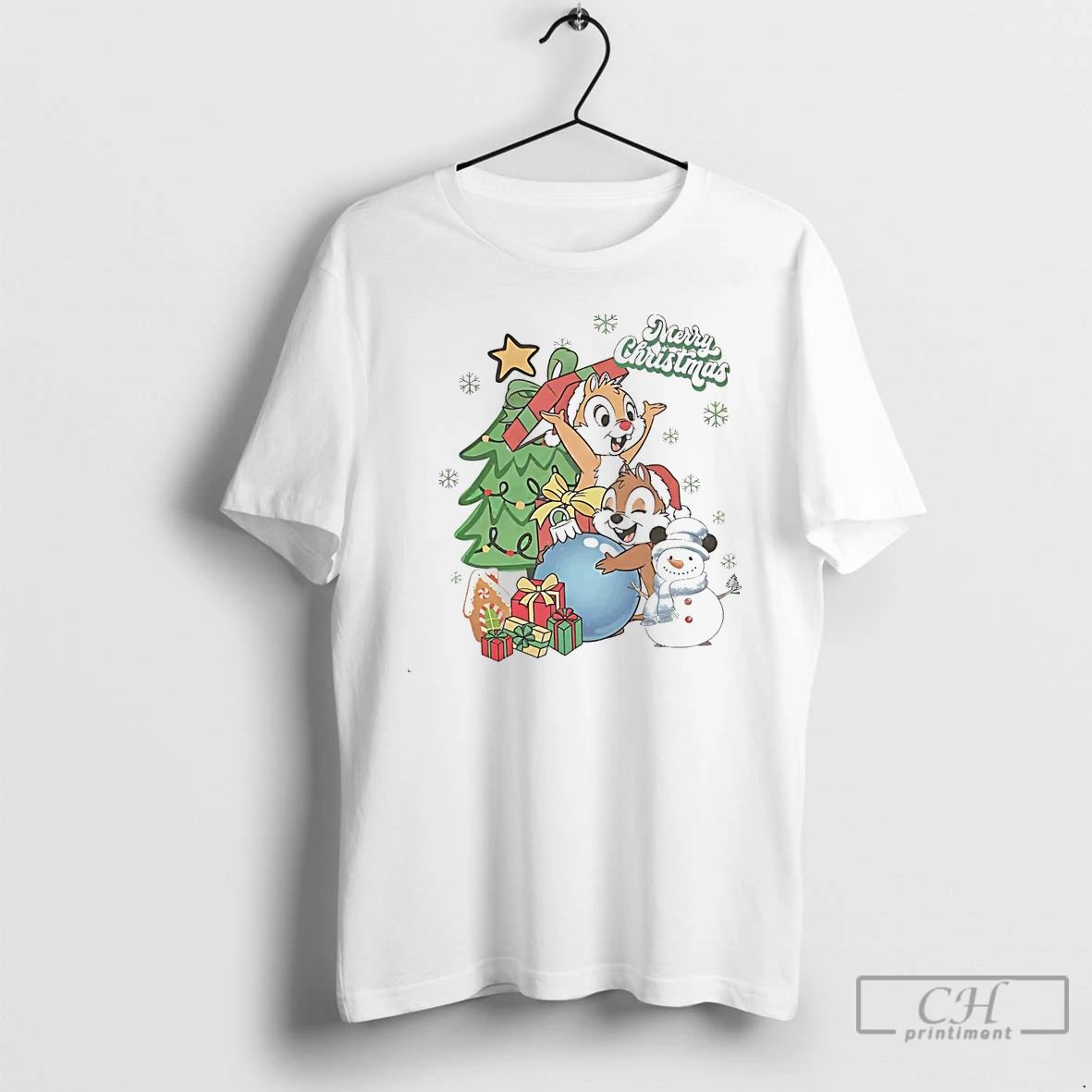 Classic Chip And Dale Merry Christmas Tree White T Shirts