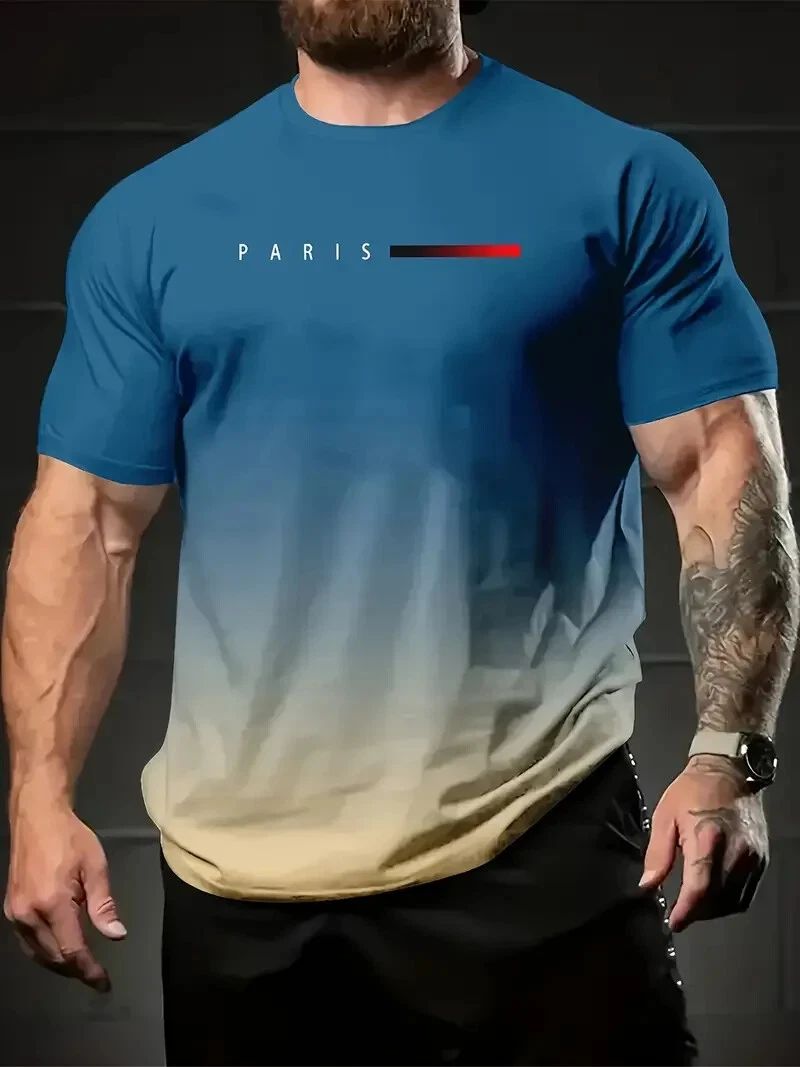 Men's T-Shirt Paris Print Stylish Fashion Dual Color Slim Fit Round Neck 2XS-5XL