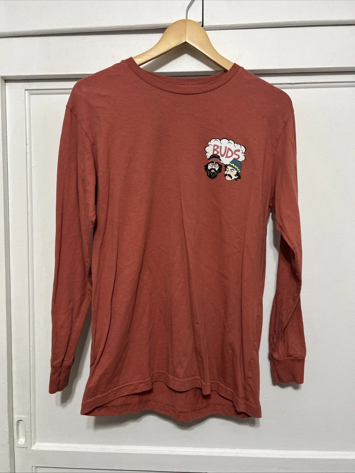 Cheech & Chong Shirt Men S Red BUDS Graphic Tee Crew Neck Long Sleeve Adult
