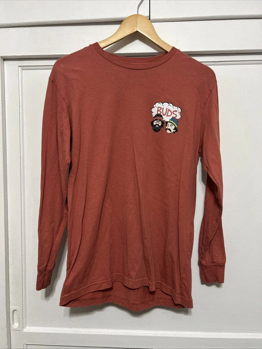 Cheech & Chong Shirt Men S Red BUDS Graphic Tee Crew Neck Long Sleeve Adult