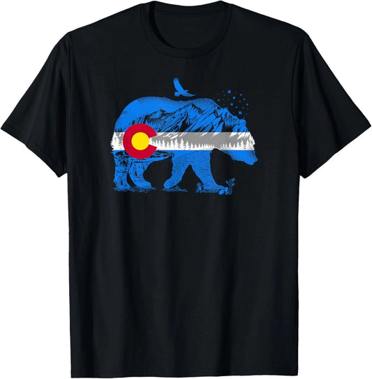Colorado Flag Design Mountains and Bear Landscape Graphic T-Shirt