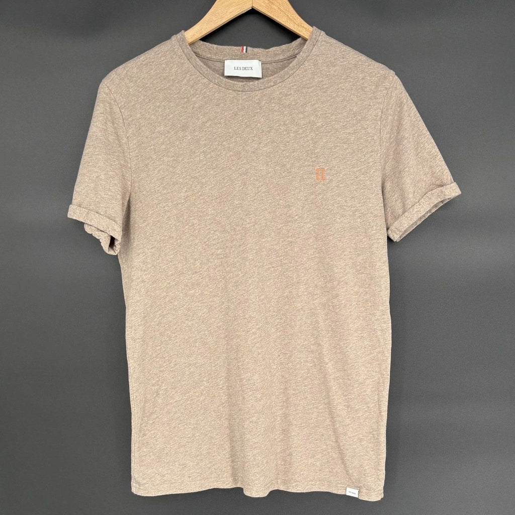 Les Deux Mens Norregaard T Shirt M Light Brown Taupe  II Logo Minimal Cotton Tee