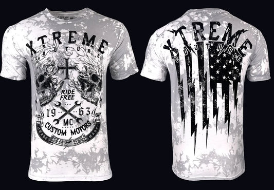 Xtreme Couture By Affliction Men's T-shirt Blazing Roadway Skull S-5XL