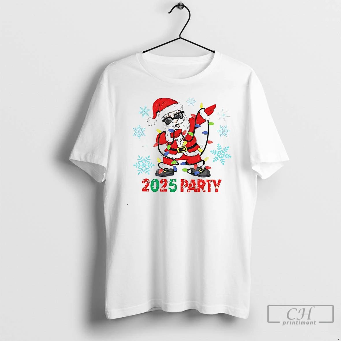 Classic Santa Dabbing Lights 2025 Party Christmas White T Shirts