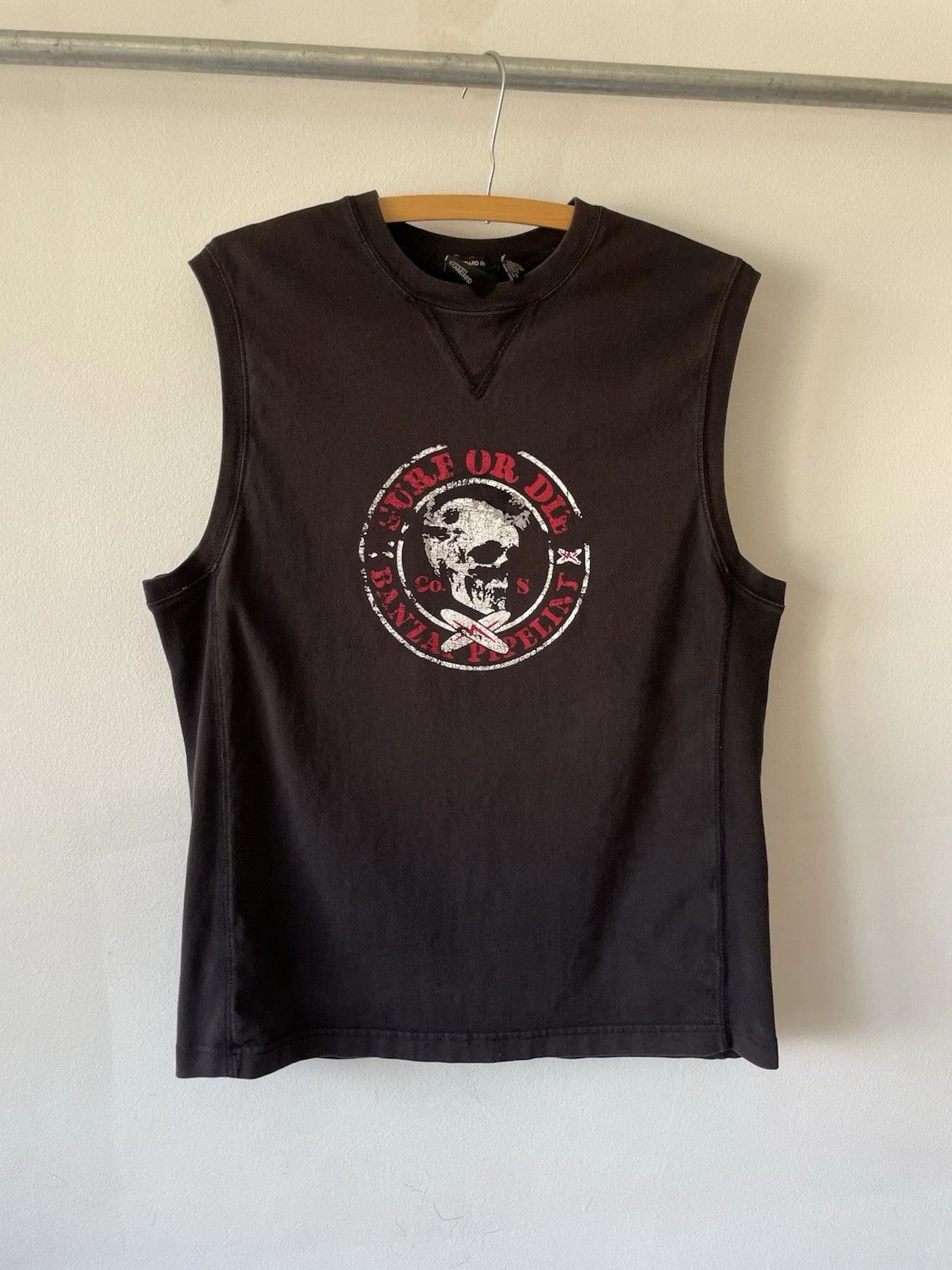 Vintage 2000s Surf Or Die Skull Sleeveless Shirt Mens M