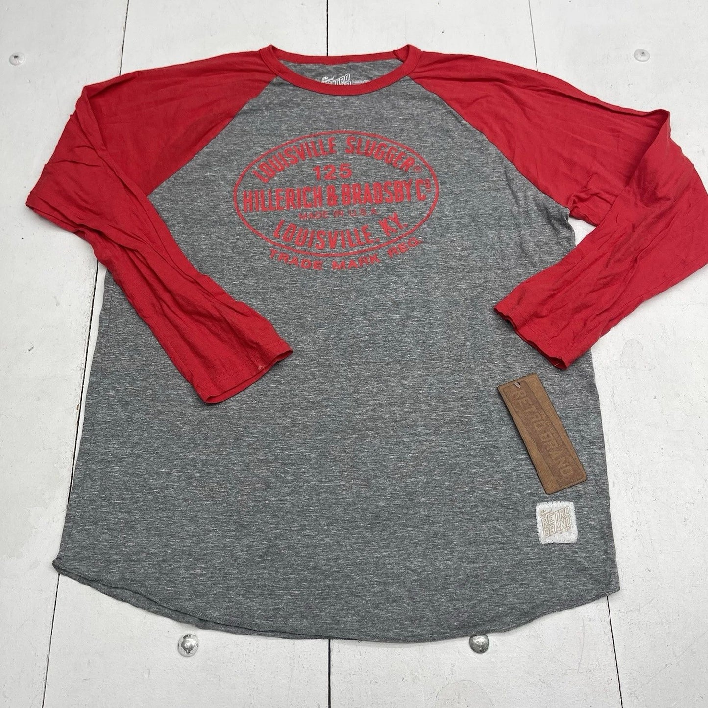 Retro Brand Gray & Red Louisville Slugger Hillerich & Bradsby Co T Shirt Mens XL