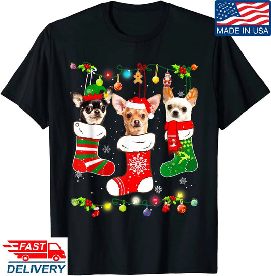 Chihuahua Christmas Lights Gift Funny Xmas Dog Lover T-Shirt, Unisex Tees