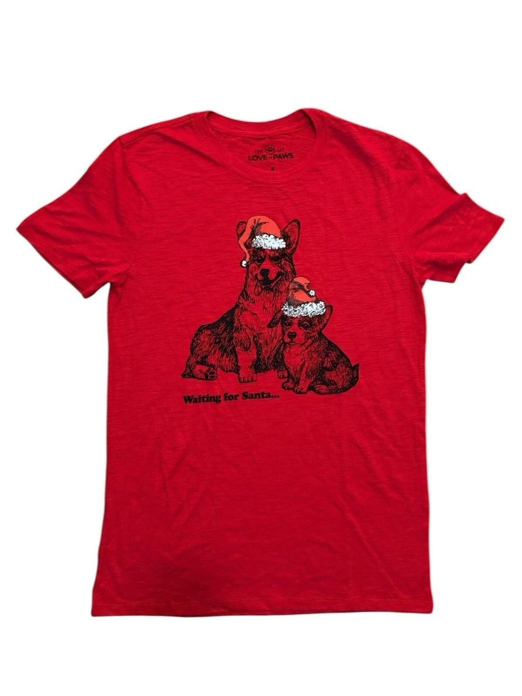 For The Love of Paws Waiting For Santa Dog Christmas T-Shirt Size S Red