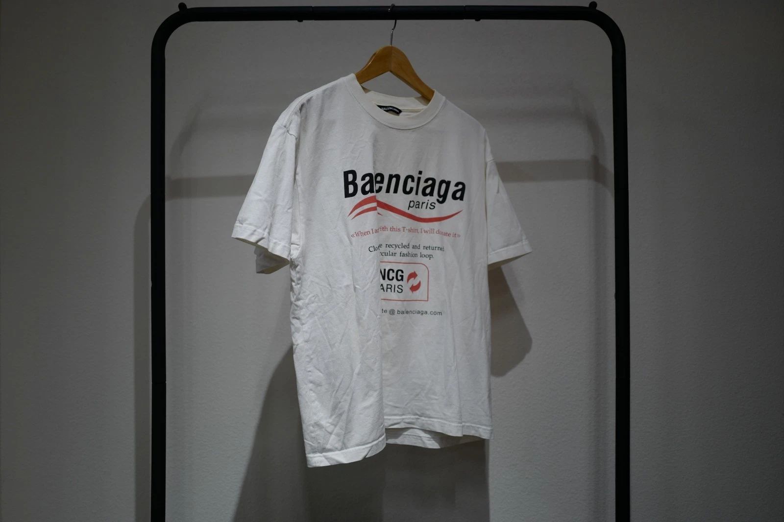 Balenciaga Printed Cotton-Jersey T-Shirt White/Red- Unisex - Size S - 054