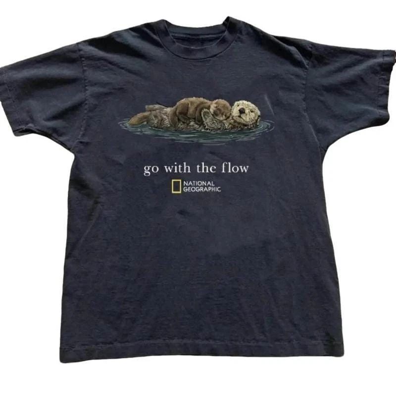 Go With The Flow Otter National Geographic T-Shirt, Vintage Unisex Tee