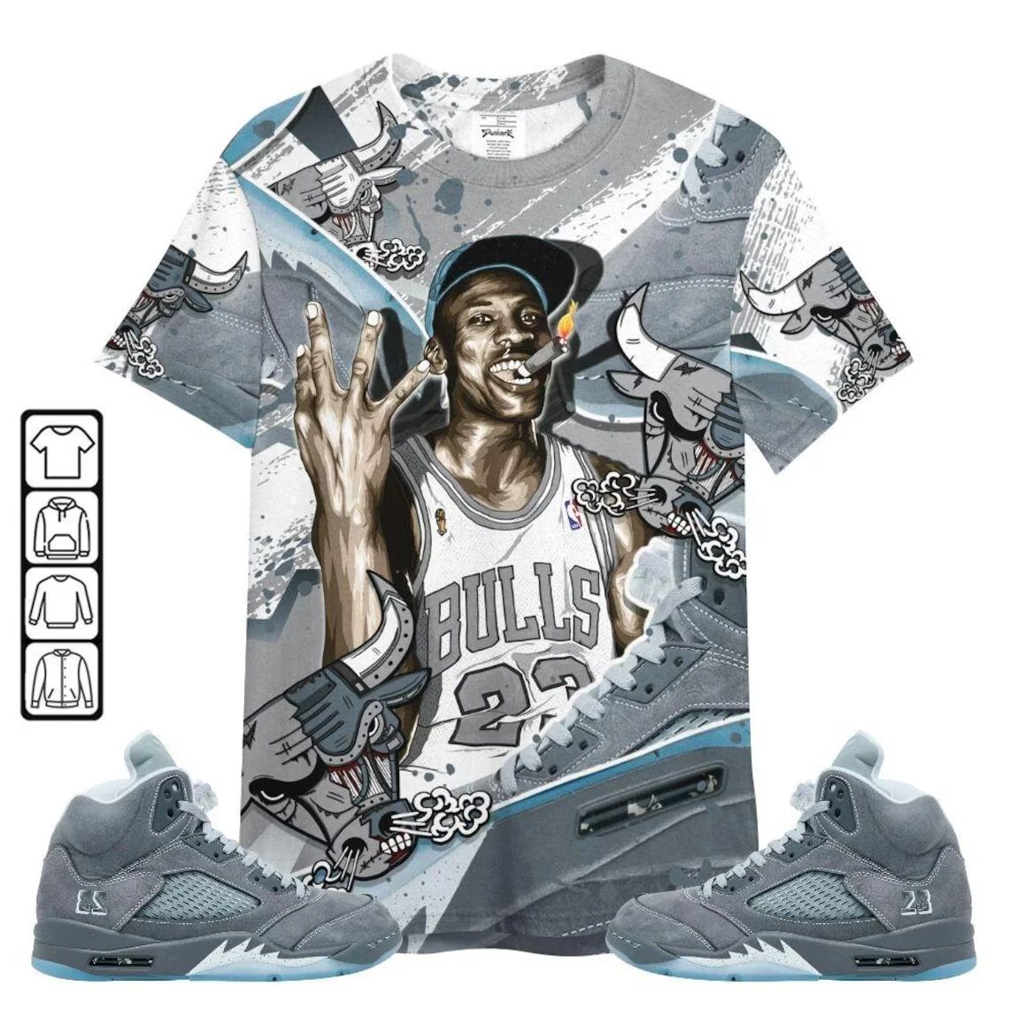 Retro Light Graphite Wolf Grey 5s - 23 Jd Shoes Match Sneaker Tee Fan T-shir