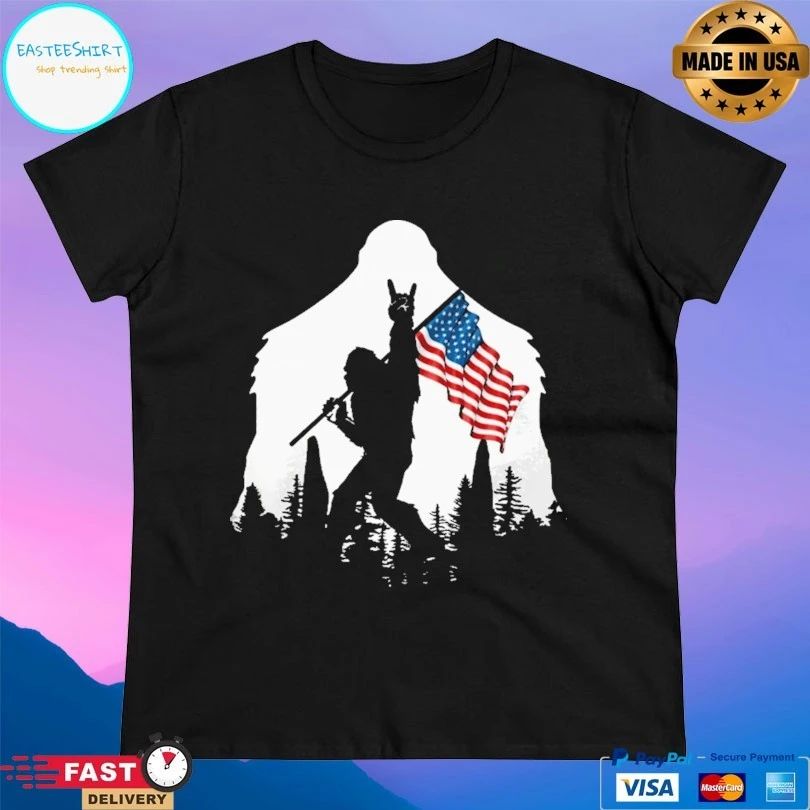 Bigfoot Hold American Flag T-shirt