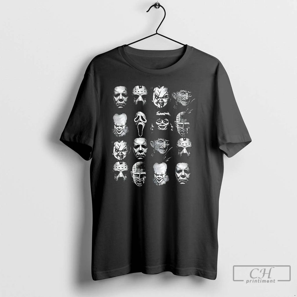 Classic Hallowen Legends Collage Of Faces Of Classic Horror Movie Villains T Shirts