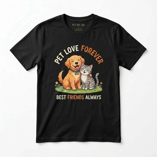 Pet Love Forever T-Shirt Golden Retriever Dog & Cat Best Friends Always Men Blac