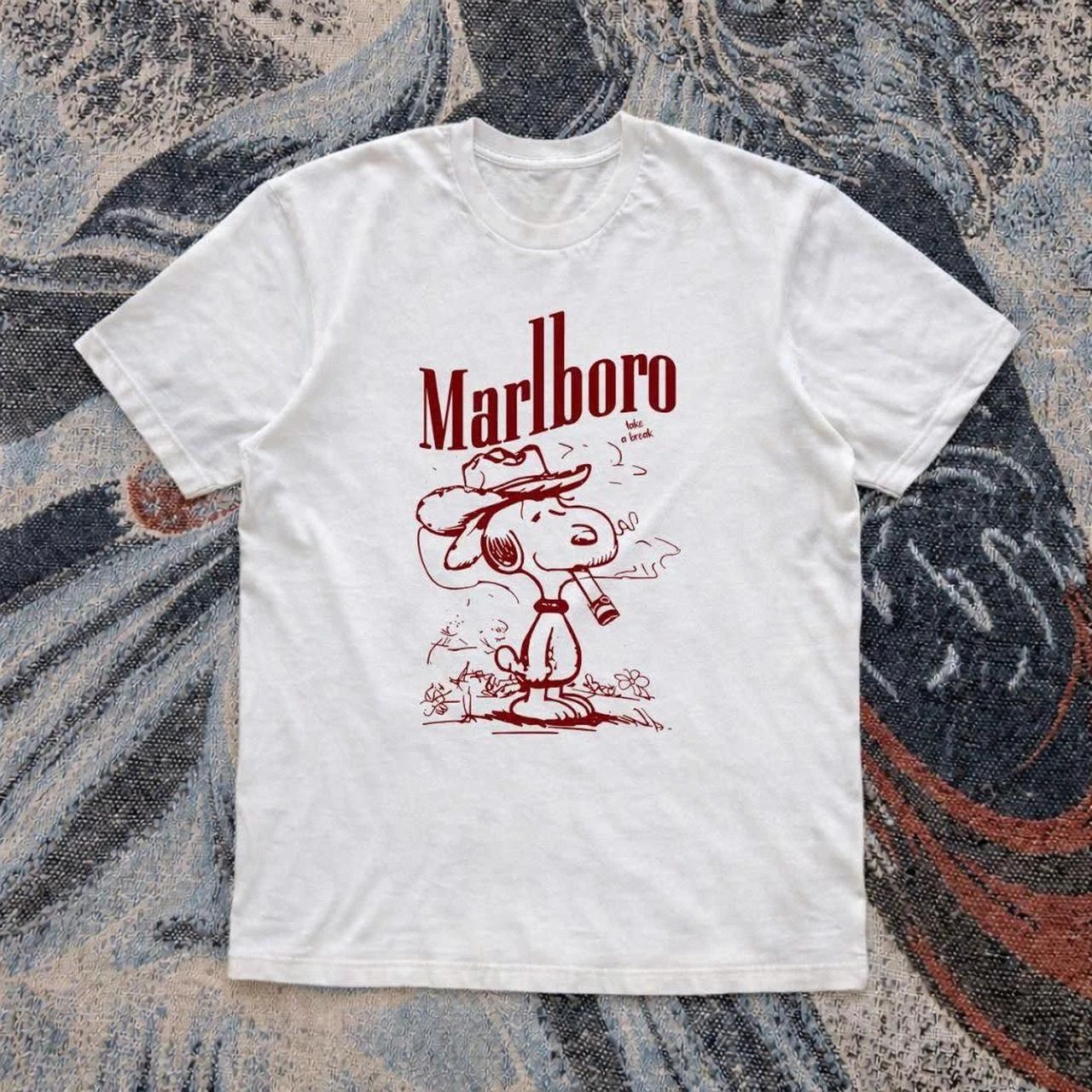 Vintage Marlboro White Cotton T Shirt Red Logo Graphic Tee Retro USA S-5XL