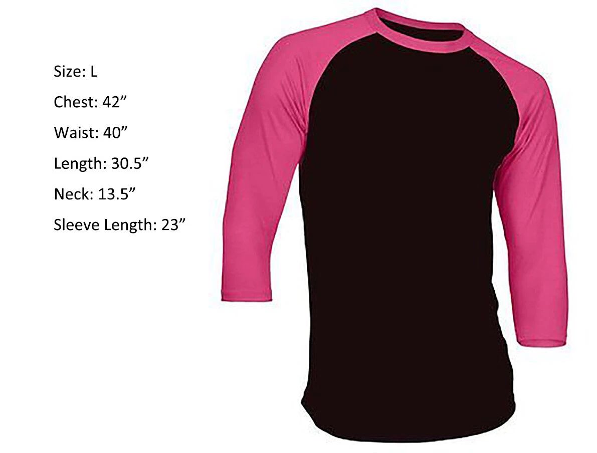 New 3/4 Sleeve Raglan Baseball Mens Plain Tee Jersey Sports T-Shirt Black Pink L