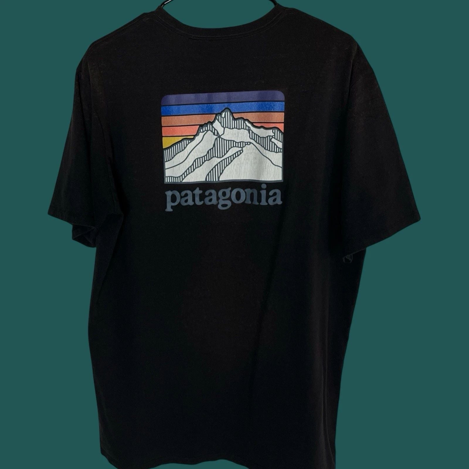 PATAGONIA T-SHIRT MENS LARGE POCKET LOGO ORGANIC HIKING OUTDOOR GORPCORE BLACK!