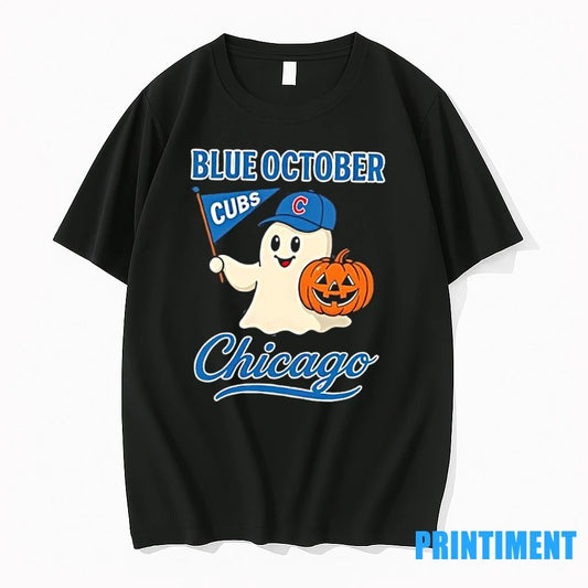 Chicago Cubs Blue October Ghost Pumpkin Halloween Tshirts Sweater