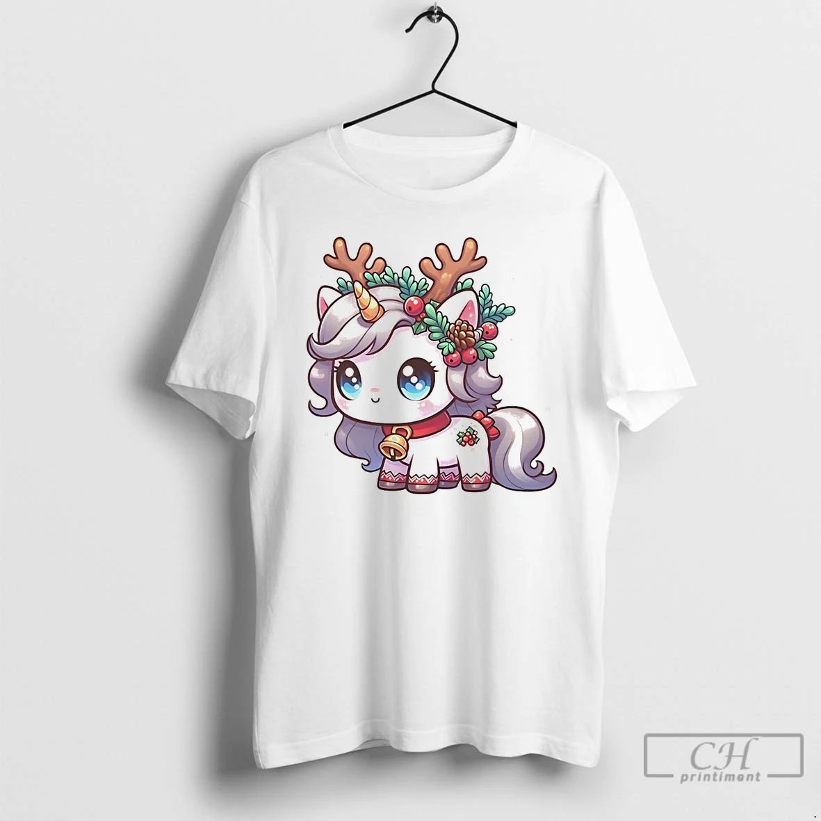 Classic Reindeer Unicorn Holly Pinecone Christmas White T Shirts
