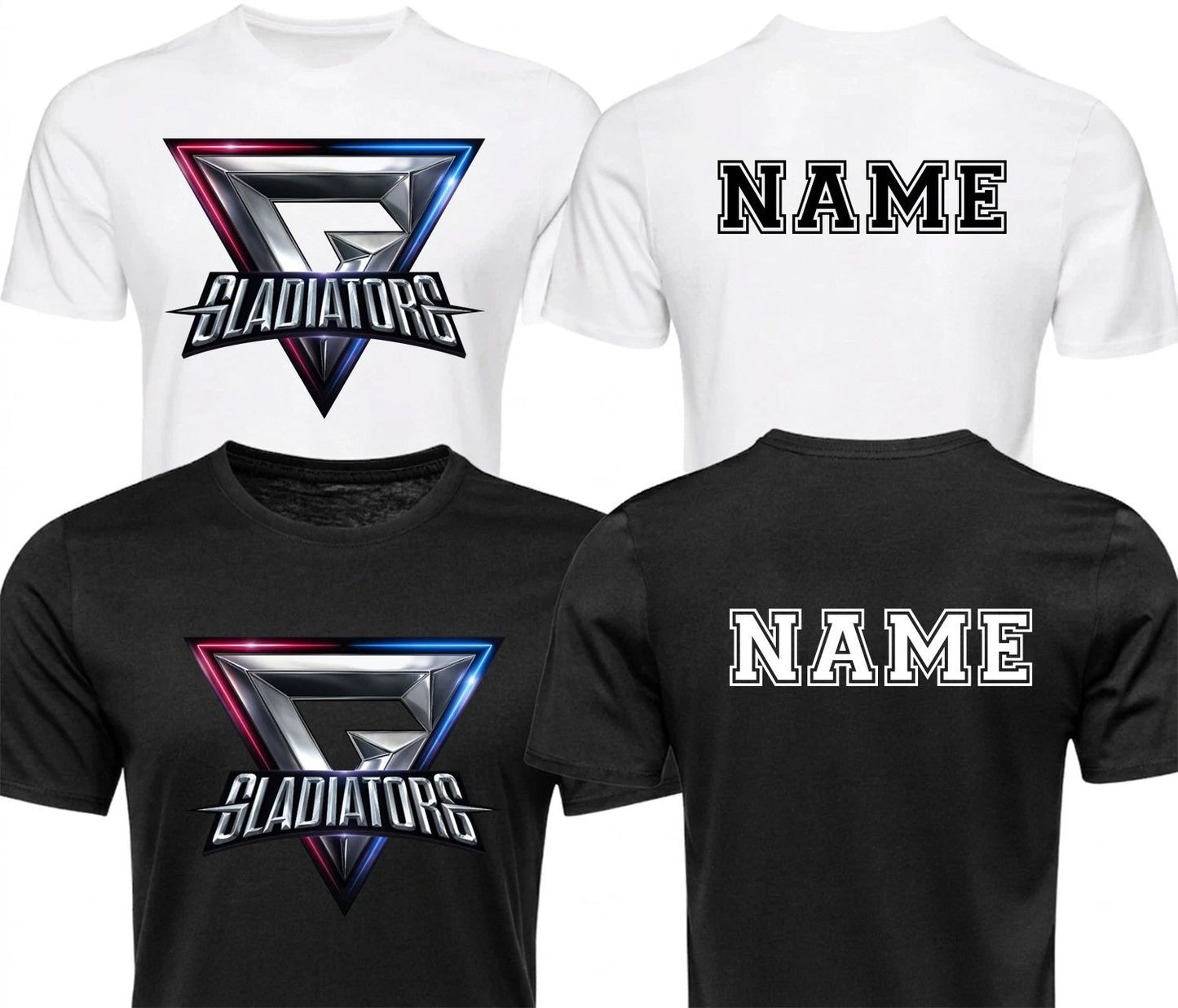 Personalised Gladiators Metallic TV Show T-Shirt - Custom Name Unisex Sports Top
