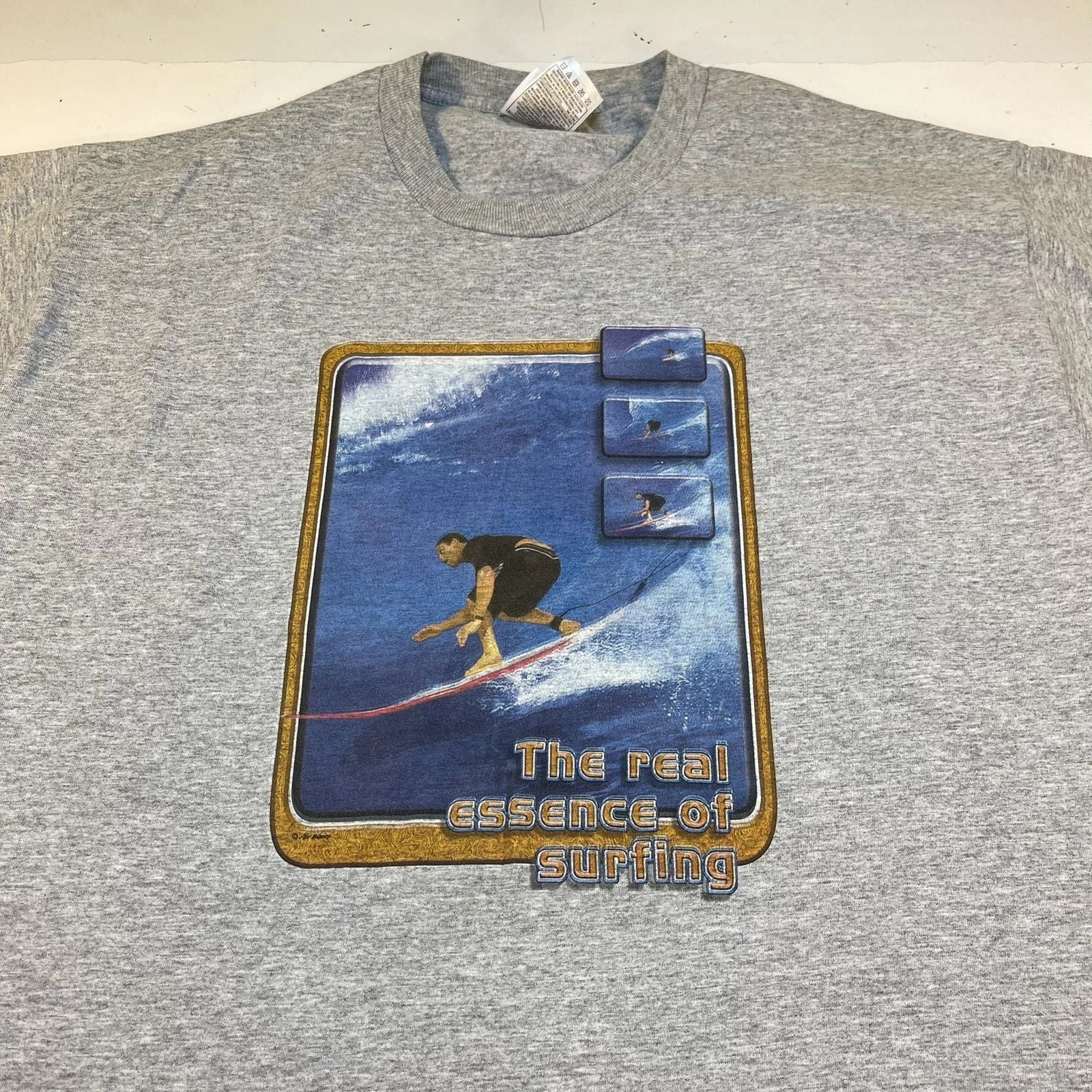 THE REAL ESSENCE OF SURFING SURF TEE T SHIRT Mens XL Gray