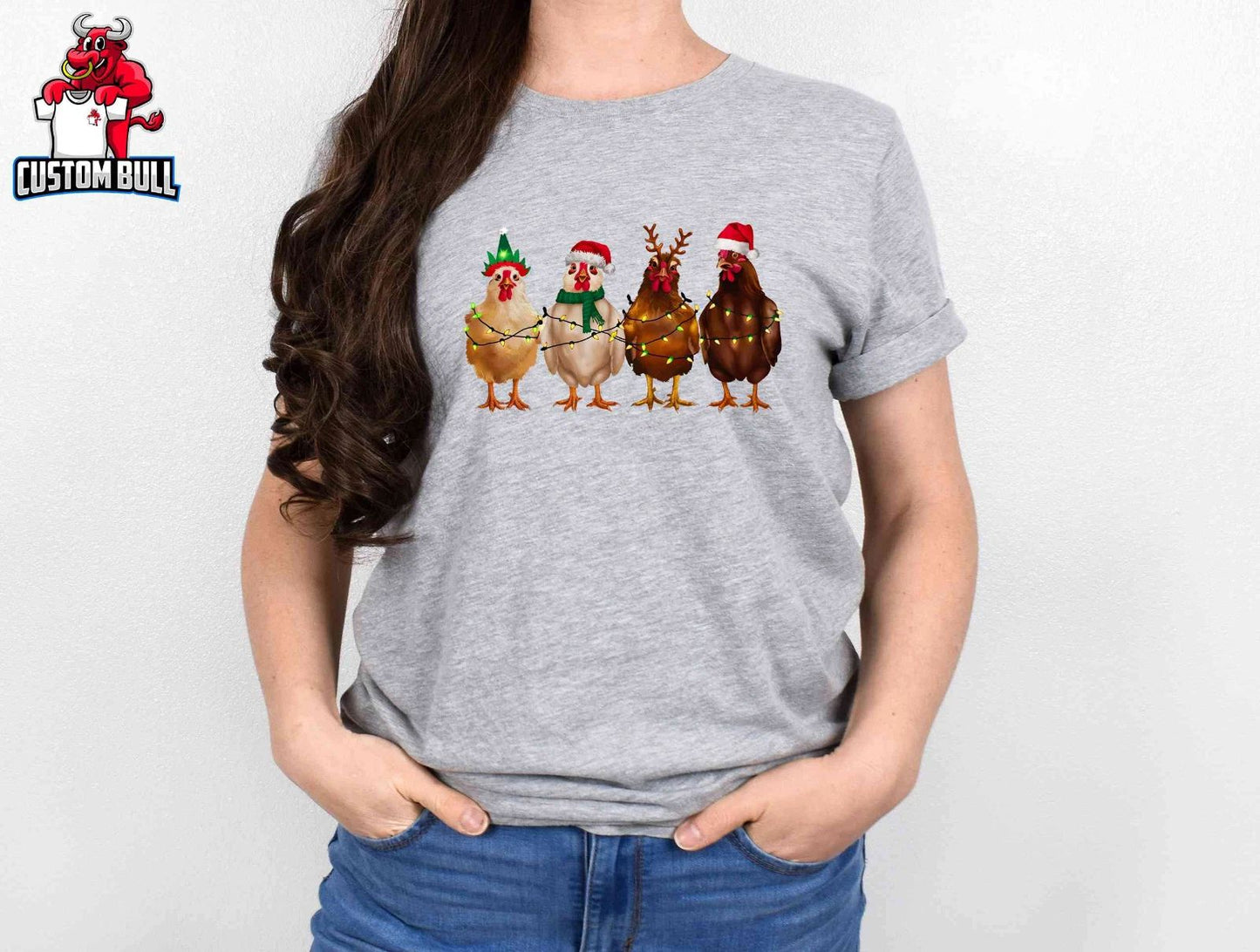 Cute Christmas Chickens Shirt, Farm Chickens T-Shirt, Animals Christmas Tee