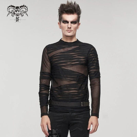 Devil Fashion Steampunk Men Transparent Tops Splicing Visual Street T-shirt