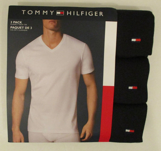 3 TOMMY HILFIGER COTTON BLACK WHITE RED V NECK S M L XL XXL T-SHIRTS UNDERSHIRTS