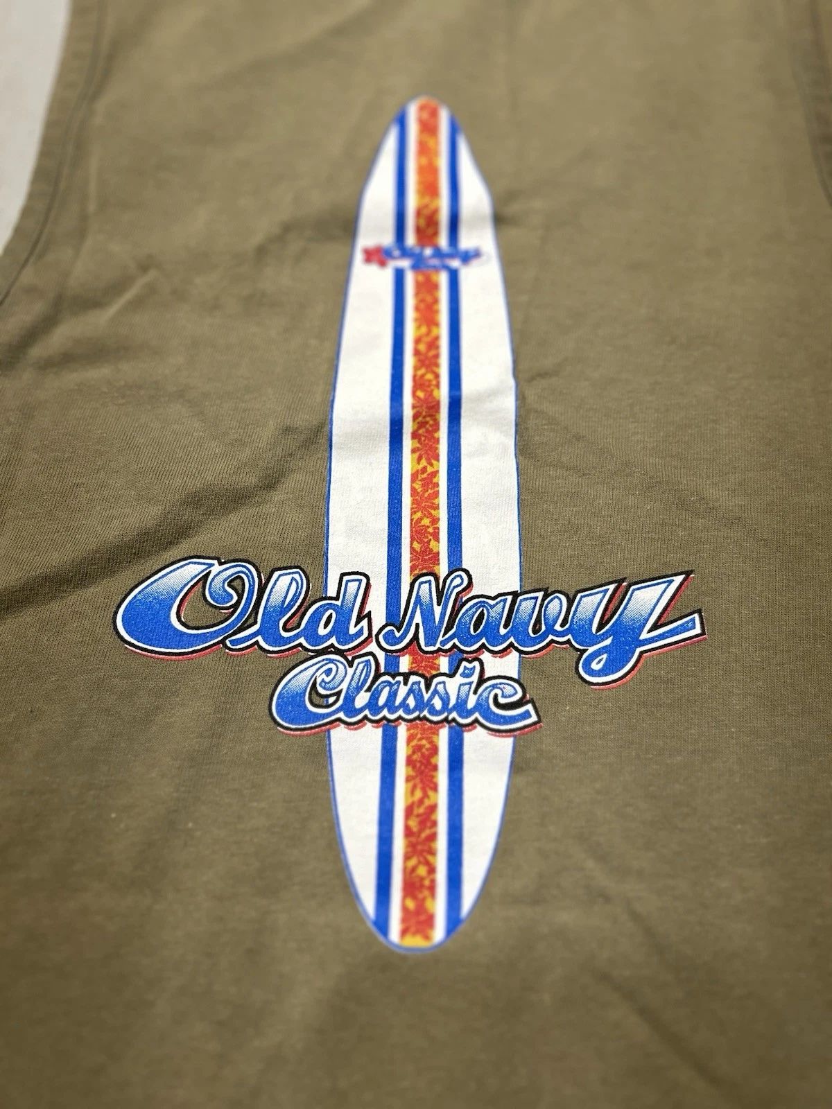 Vintage Old Navy Tank Top Mens Medium Green Logo Spell Out Y2K Surfboard Graphic