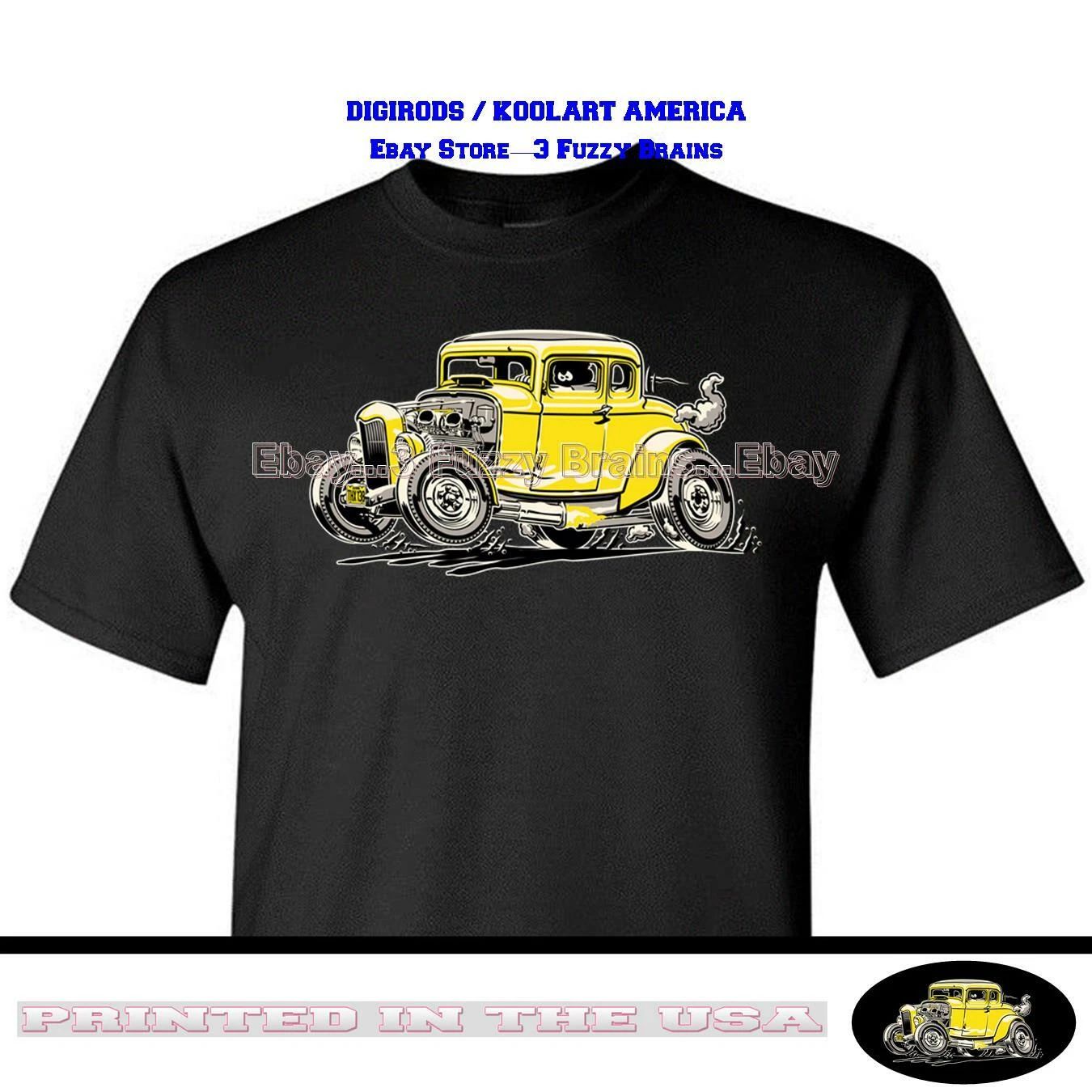 Ford 1932 Vintage Retro Coupe American Graffiti Movie Cartoon Car Black T Shirt