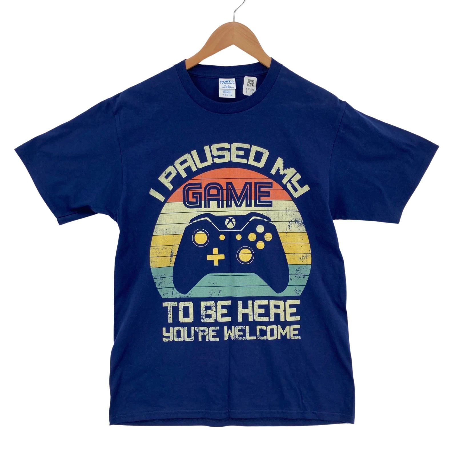 Gamer Shirt I PAUSED MY GAME Unisex Blue Short Sleeve Pullover T-Shirt Medium