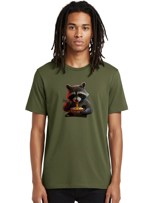 Raccoon-Eating-Noodles Mens Graphic Tee, 100% Cotton, Casual Summer Wear