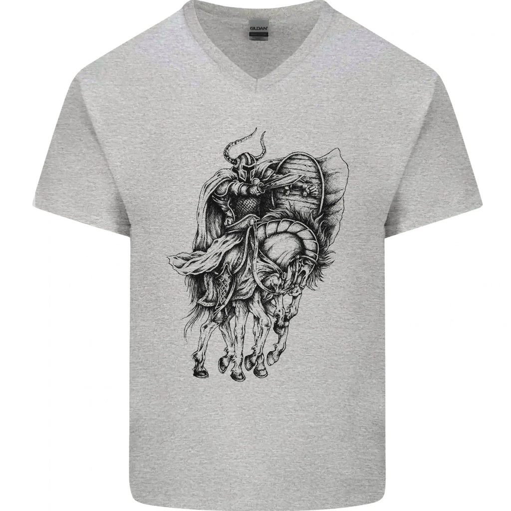 Odin the Viking on Horseback Valhalla Gods Mens V-Neck Cotton T-Shirt