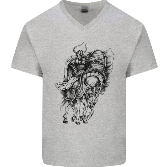 Odin the Viking on Horseback Valhalla Gods Mens V-Neck Cotton T-Shirt
