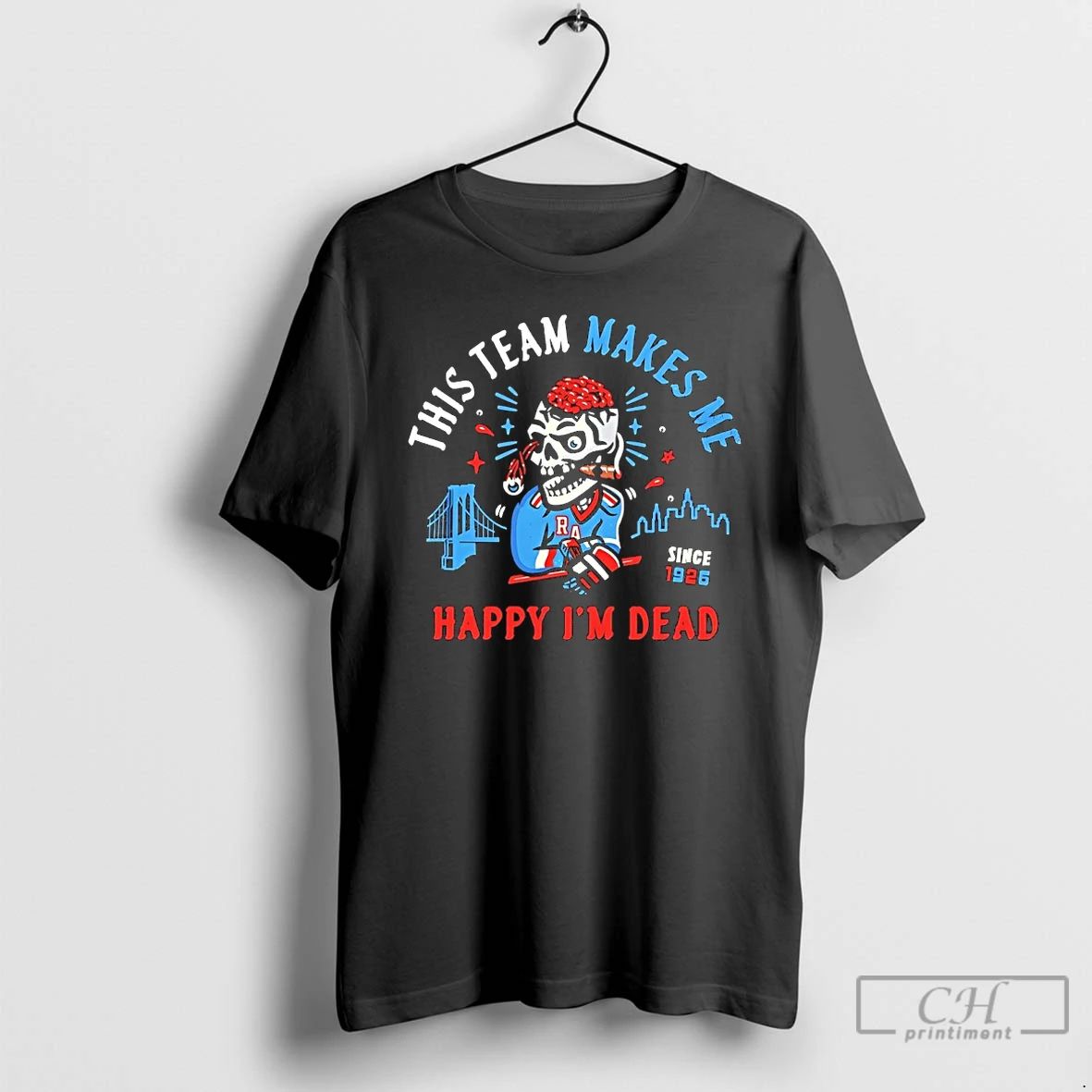 Classic This Team Makes Me Happy Im Dead Since 1926 Skull Cigar Hockey T Shirts