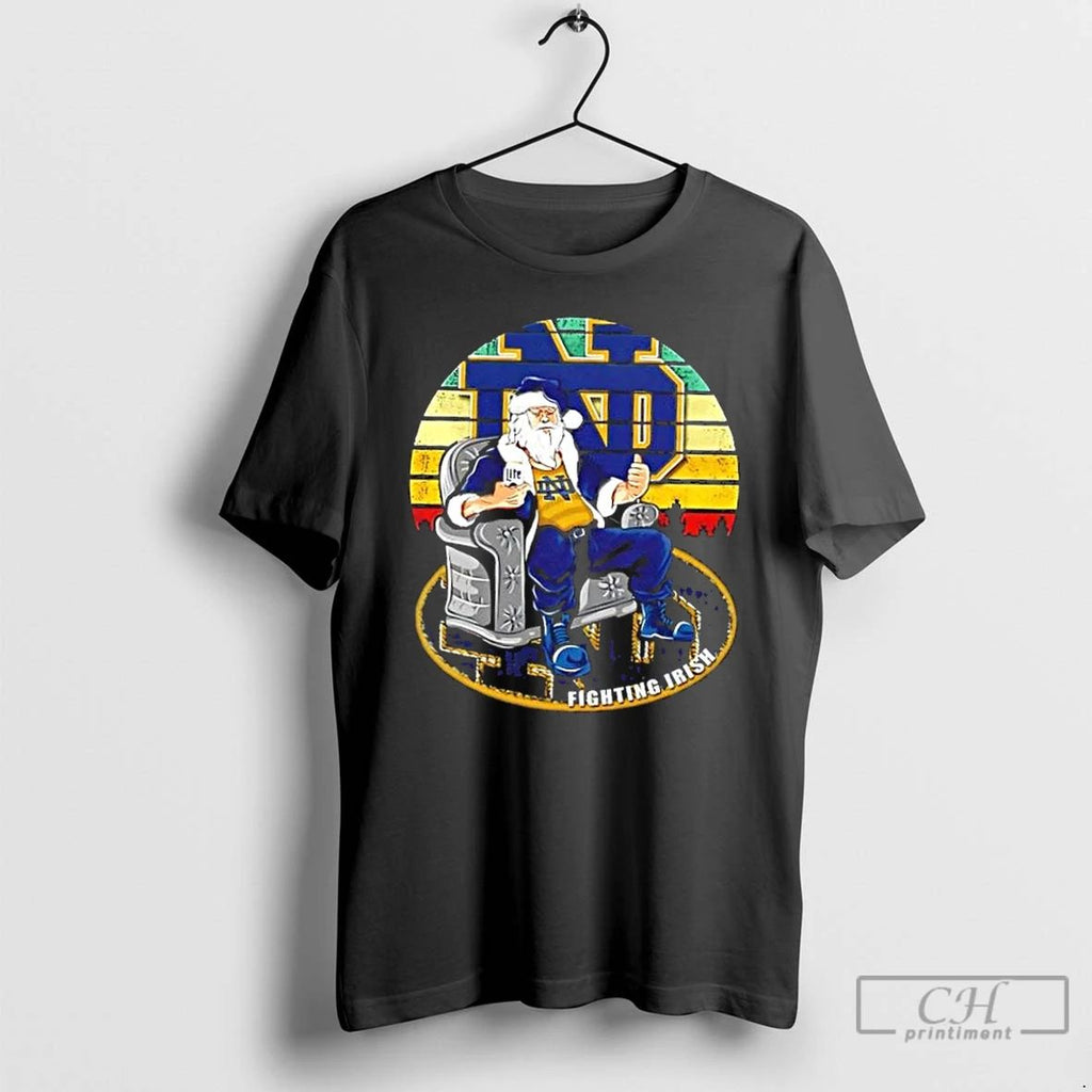 Premium Notre Dame Fighting Irish X Santa Claus Christmas Vintage T Shirts