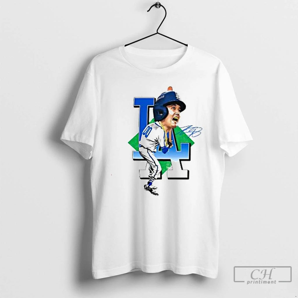Premium Shohei Ohtani La Cartoon Signatue T Shirts