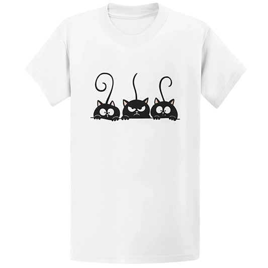 Gildan 5000 Three Peeking Black Cats T-Shirt - Funny Cat Lover Gift Tee