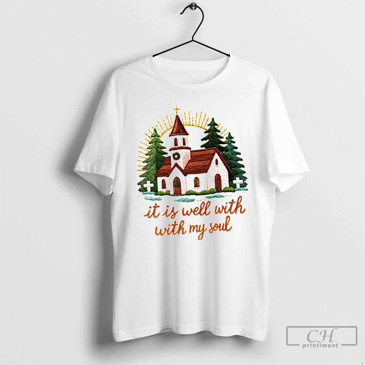Classic It Is Well With My Soul Christmas Church Scene T Shirts