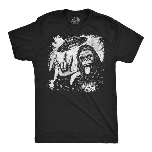 Mens Funny T Shirts Bigfoot UFO Sarcastic Sasquatch Graphic Novelty Alien Tee