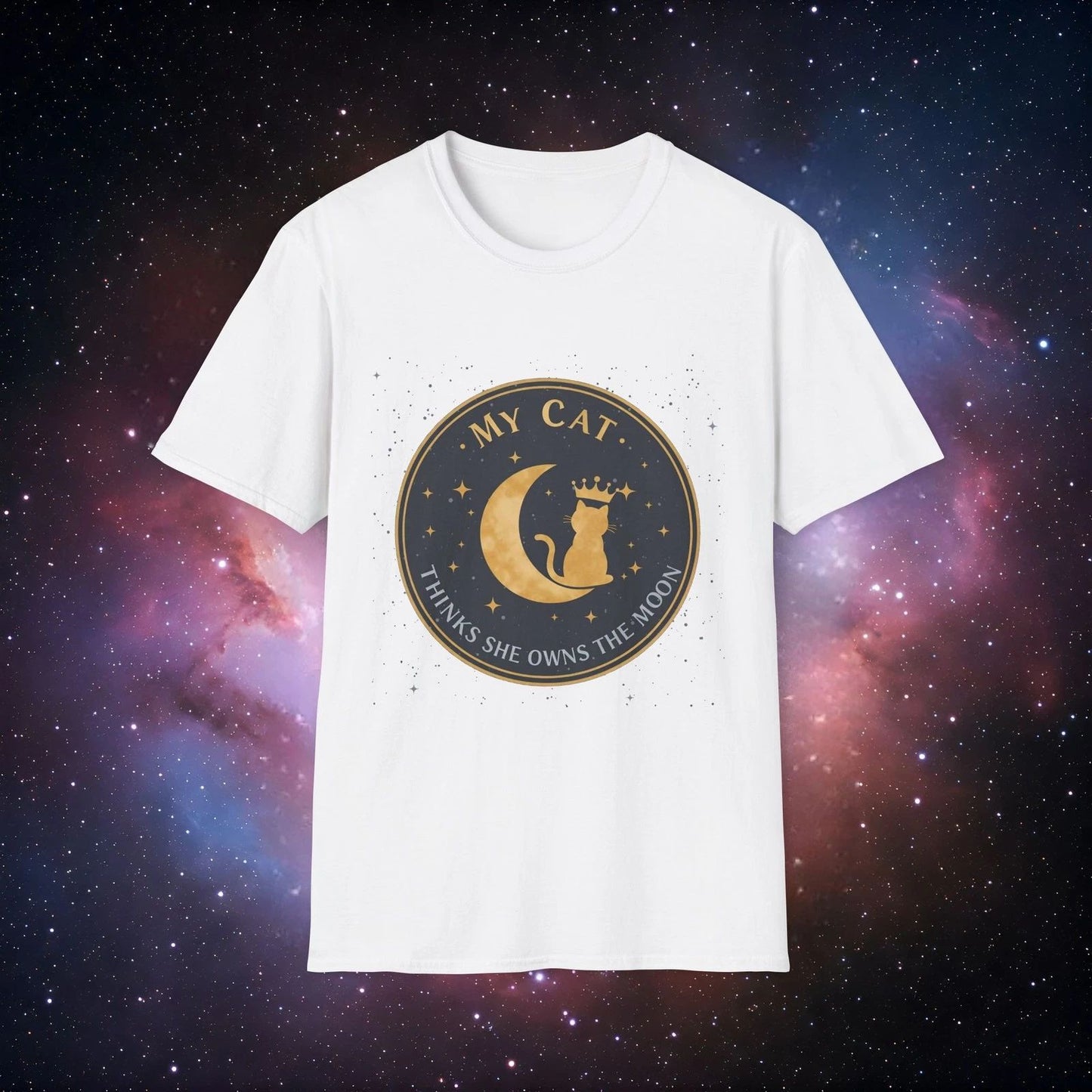 My Cat Thinks She Owns the Moon 3 Unisex Softstyle T-Shirt -  for Cat Lovers