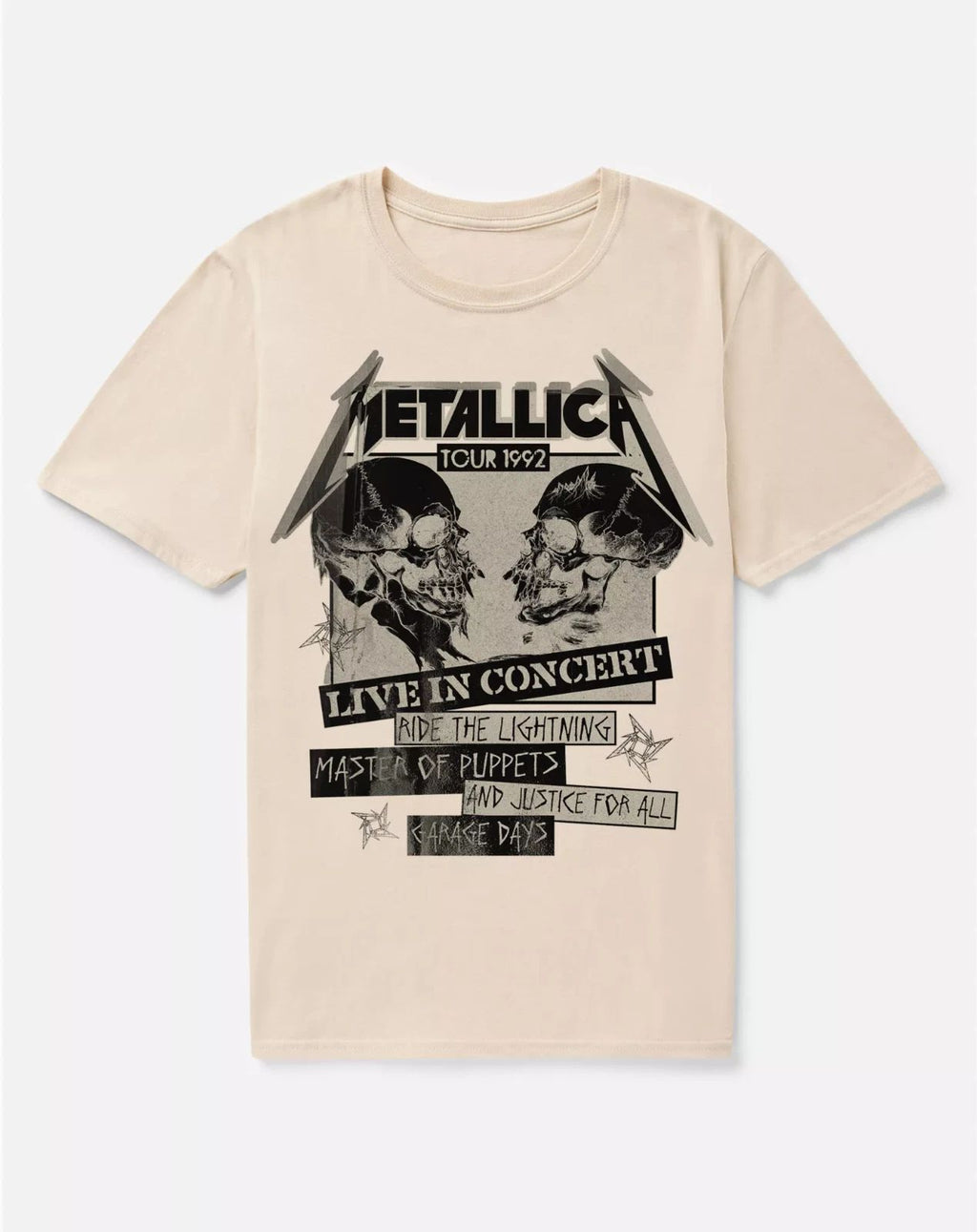 Metallica Live in Concert Tour 1992 Sand Color Tee, Sizes S-5XL